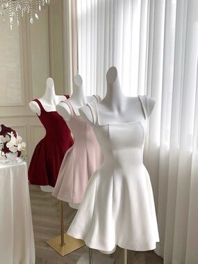 (New) White Square-Neck Mini Dress with Flared Skirt - event & graduation dress